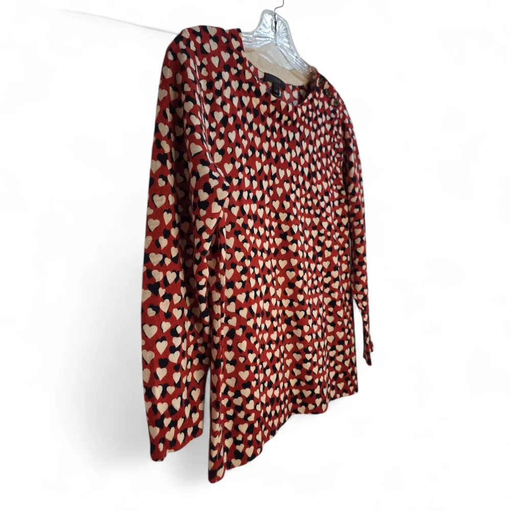 J. Crew Tippi Merino Wool Crew Neck Heart‎ Print Sweater Medium Lightweight - Picture 4 of 9